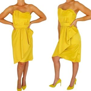 Metrostyle gold satin strapless ruffle tulip skirt dress size 10